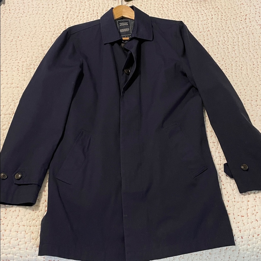 Frank & Oak Plaid Lined Navy Trench Coat